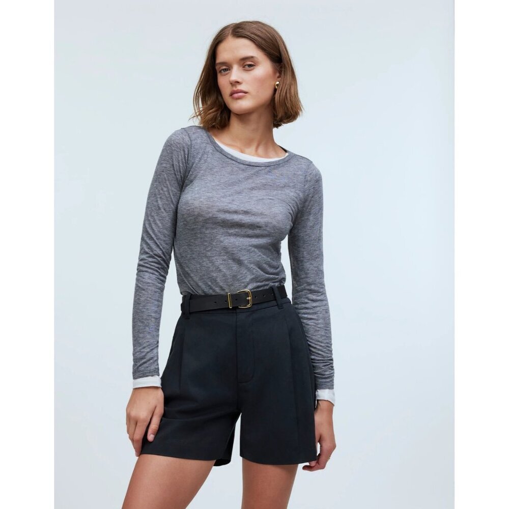 Madewell Harlow Short Drapey Twill Black Pleated Relaxed Lyocell Tencel Size 6